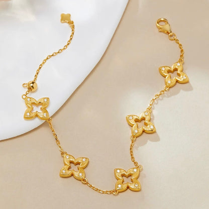 Hollow Clover Brushed Gold Bracelet