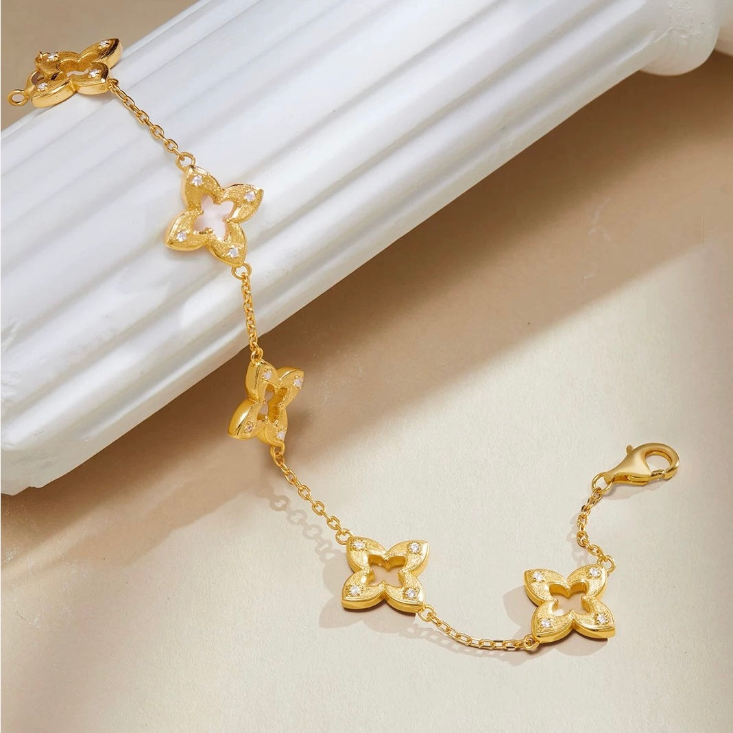 Hollow Clover Brushed Gold Bracelet