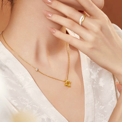 Hollow Clover Brushed Gold Bracelet