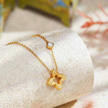 Hollow Clover Brushed Gold Bracelet