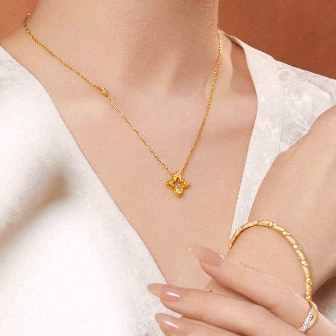 Hollow Clover Brushed Gold Bracelet