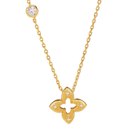 Hollow Clover Brushed Gold Necklace