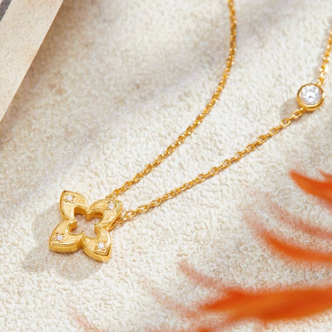 Hollow Clover Brushed Gold Bracelet