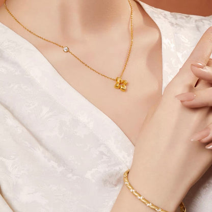 Hollow Clover Brushed Gold Bracelet