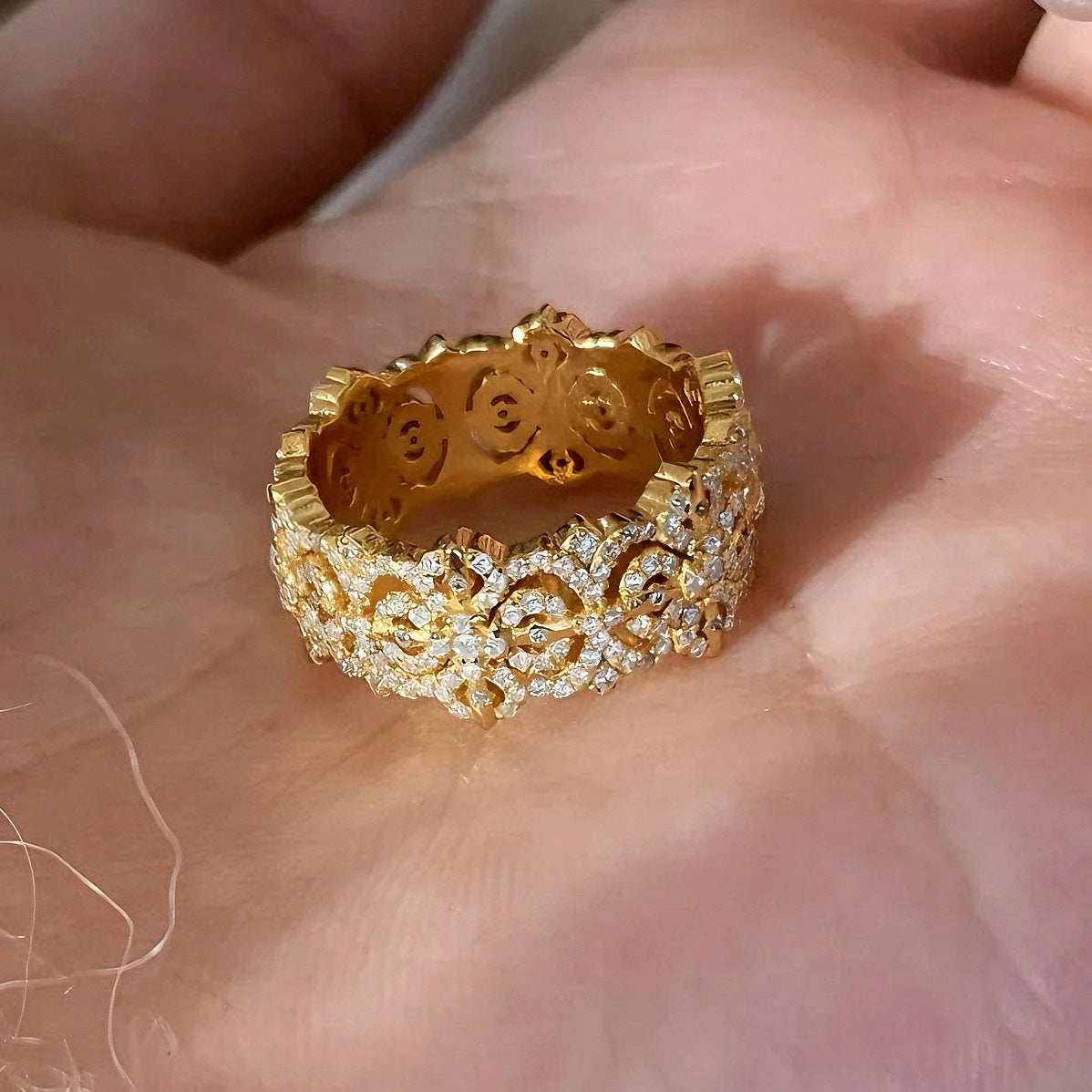 Golden Cross Pavé Band Ring