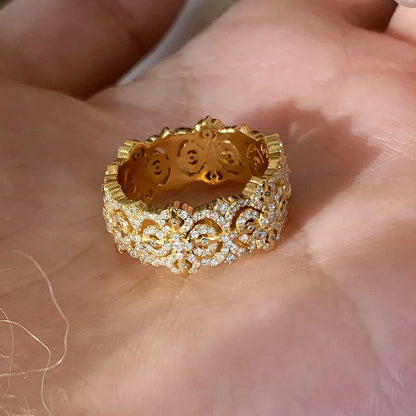 Golden Cross Pavé Band Ring