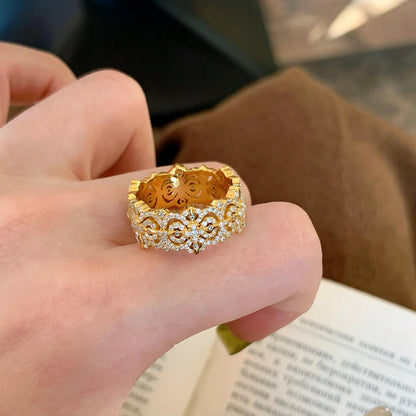 Golden Cross Pavé Band Ring