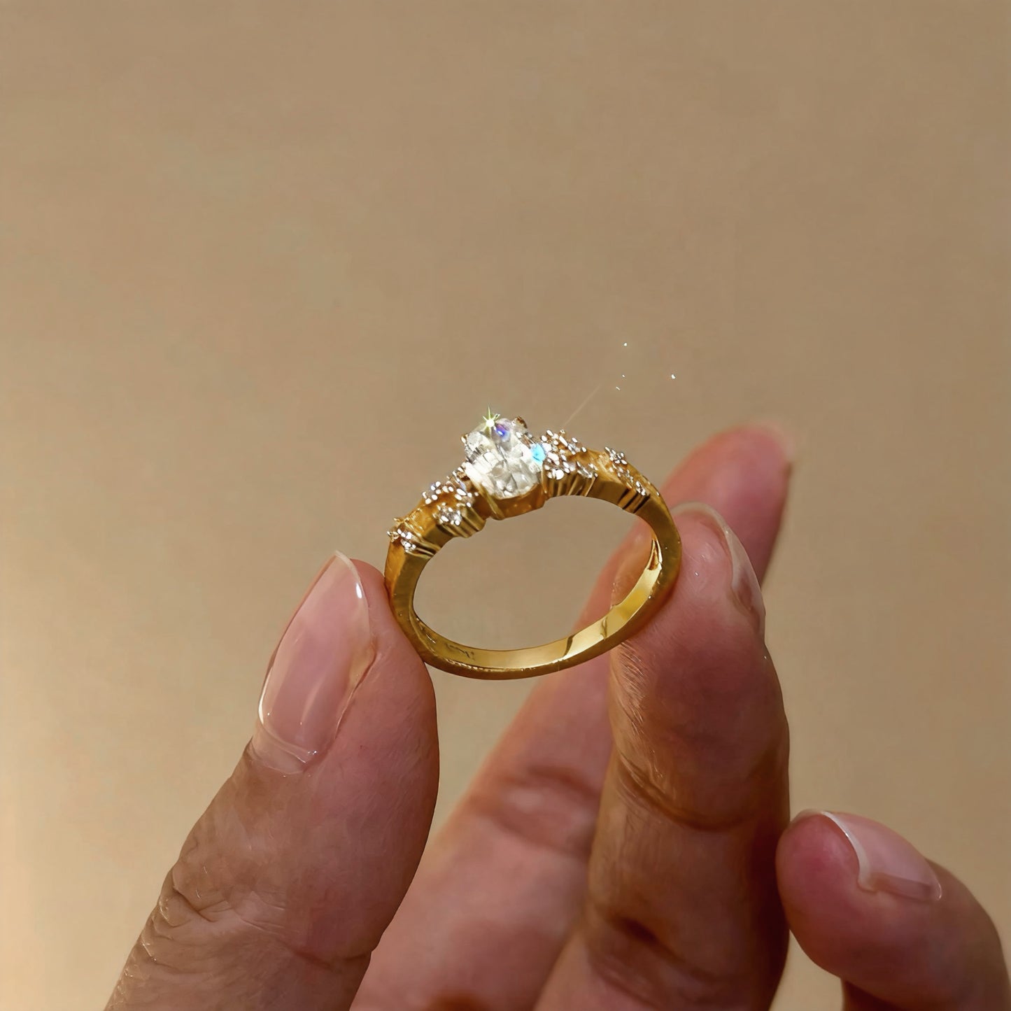 Liora Oval Cut Carbon Diamond Gold Plated Ring