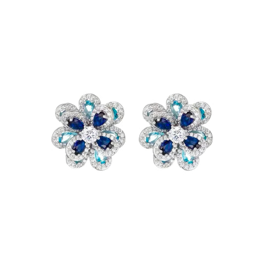 Blue Blossom Sapphire Floral Earrings