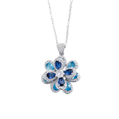 Blue Blossom Sapphire Floral Pendant Necklace