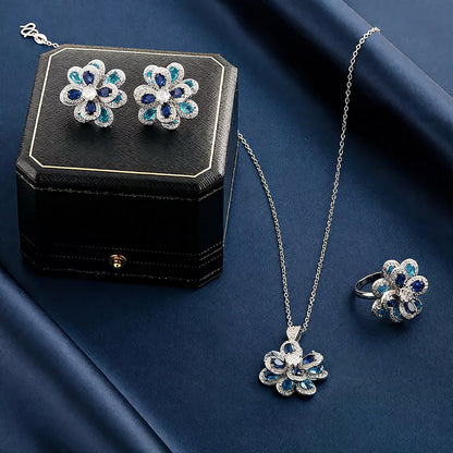 Blue Blossom Sapphire Floral Pendant Necklace