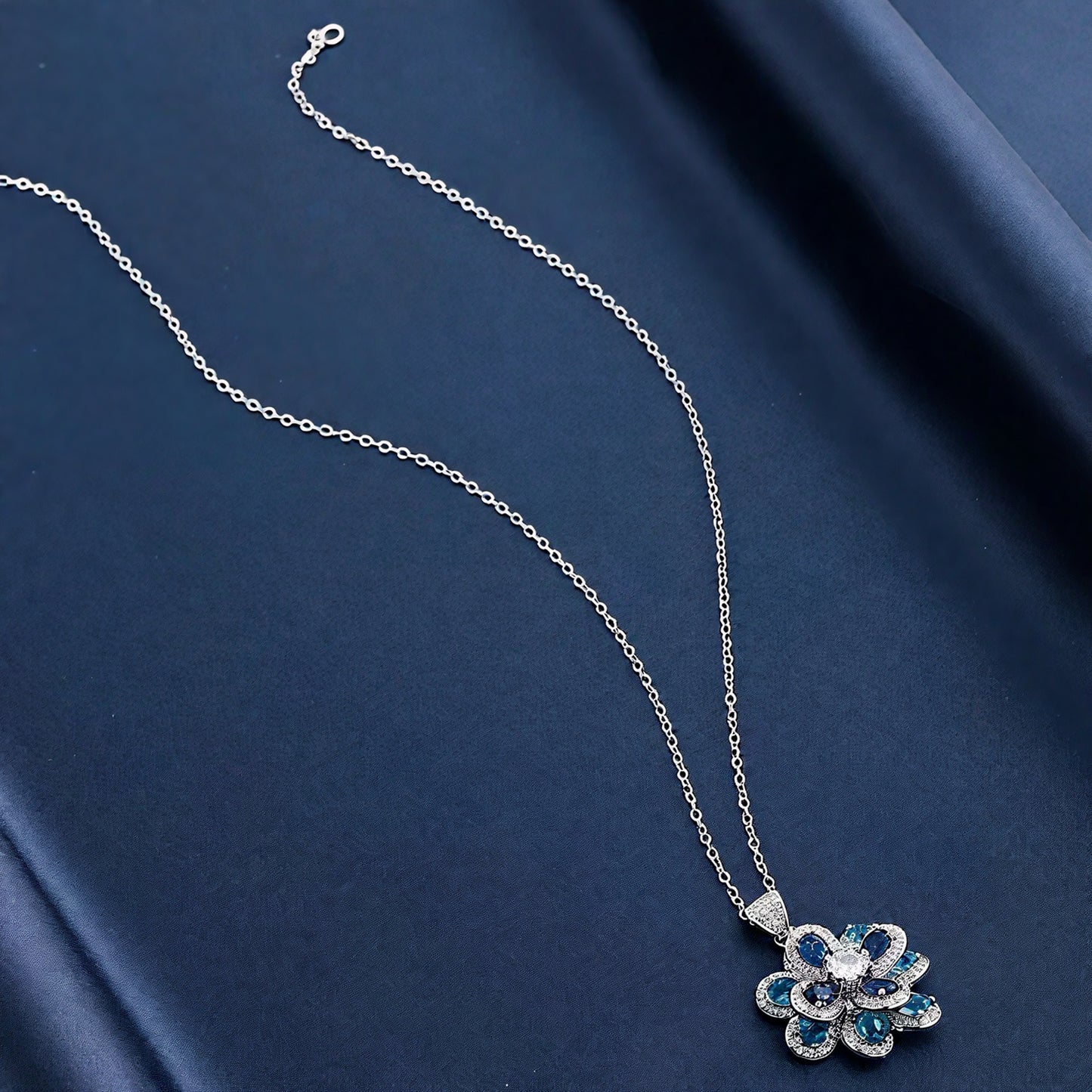 Blue Blossom Sapphire Floral Pendant Necklace