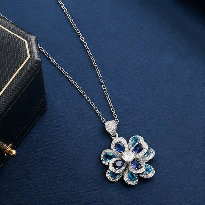 Blue Blossom Sapphire Floral Pendant Necklace