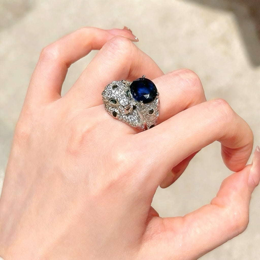 Pavé Panther Sapphire Ring