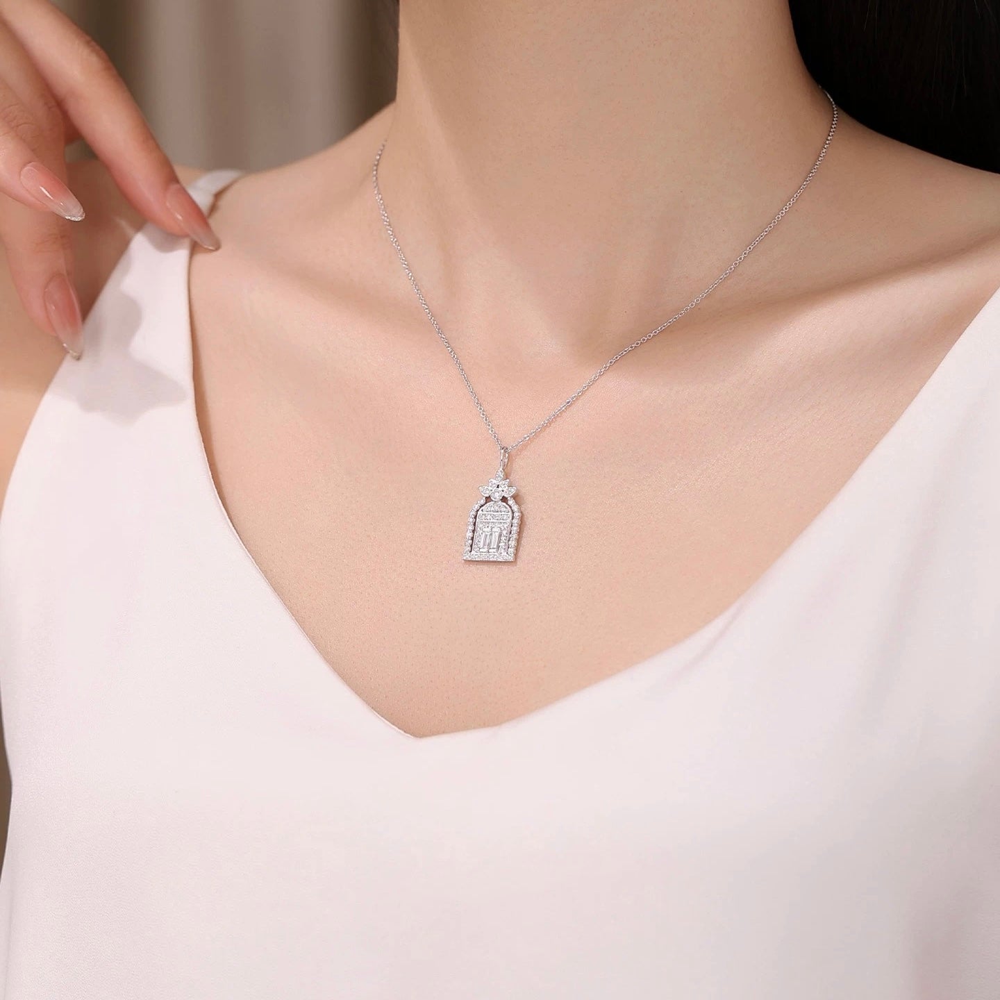 Diamond Gates Pendant Silver Necklace