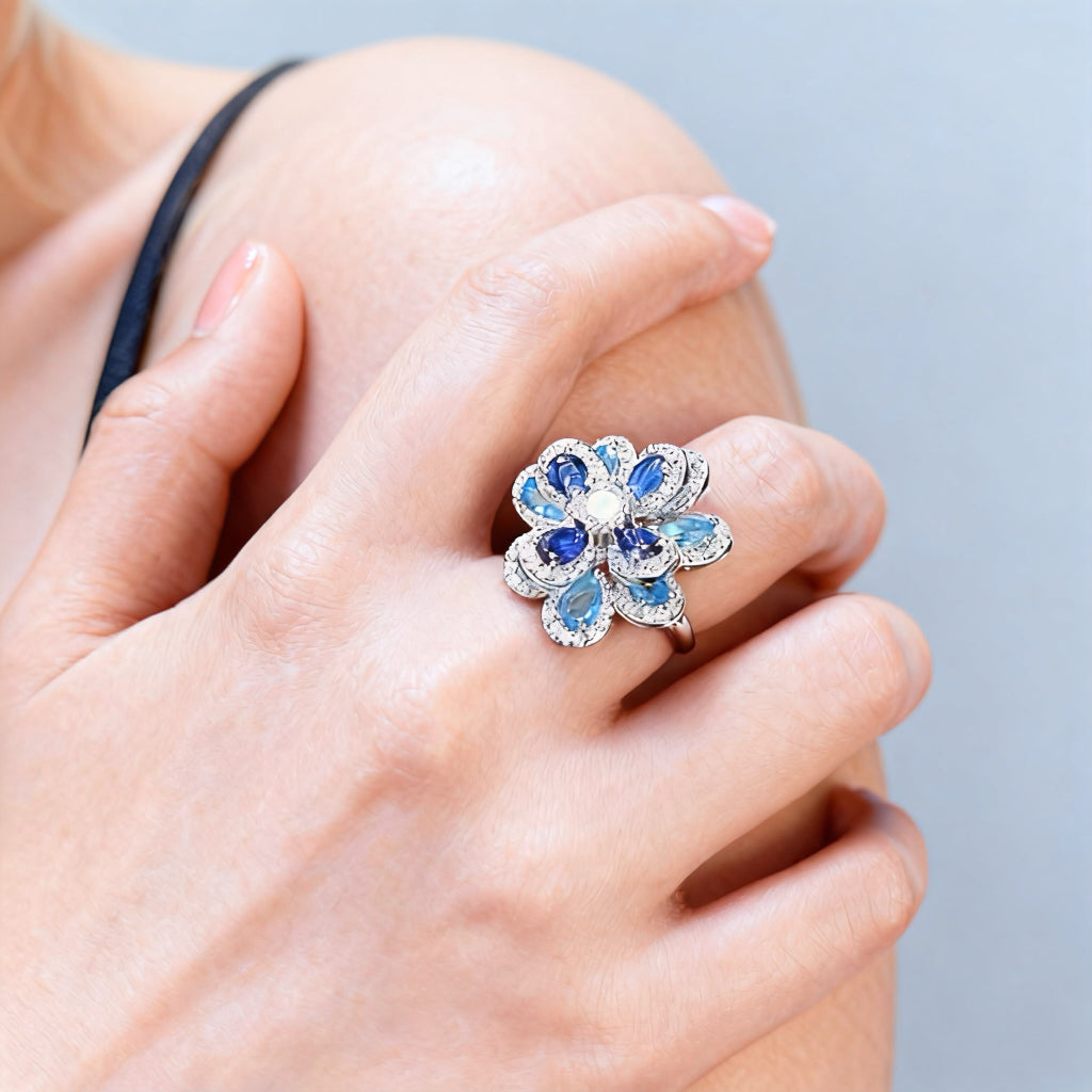 Blue Blossom Sapphire Floral Pendant Necklace