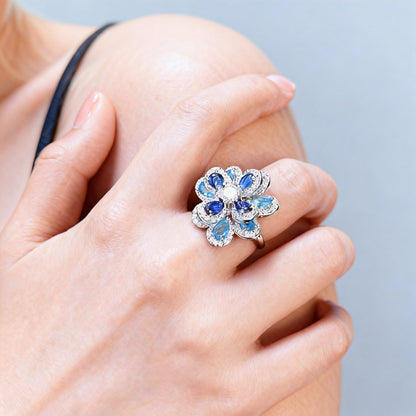 Blue Blossom Sapphire Floral Pendant Necklace