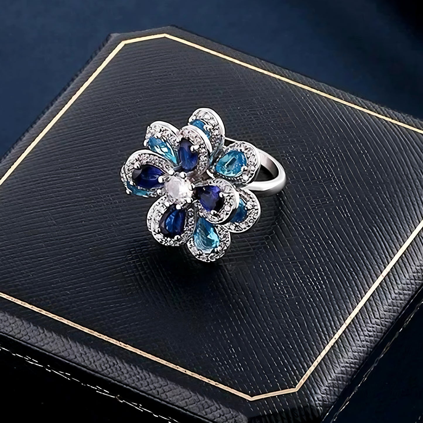 Blue Blossom Sapphire Floral Pendant Necklace